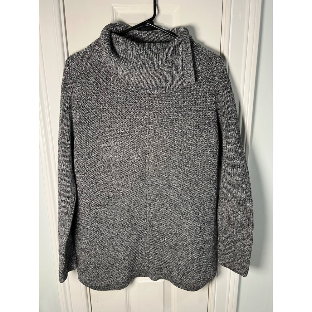 Talbots Womens Cowl Neck Marled Knit Sweater Black White Cotton Modal Size M